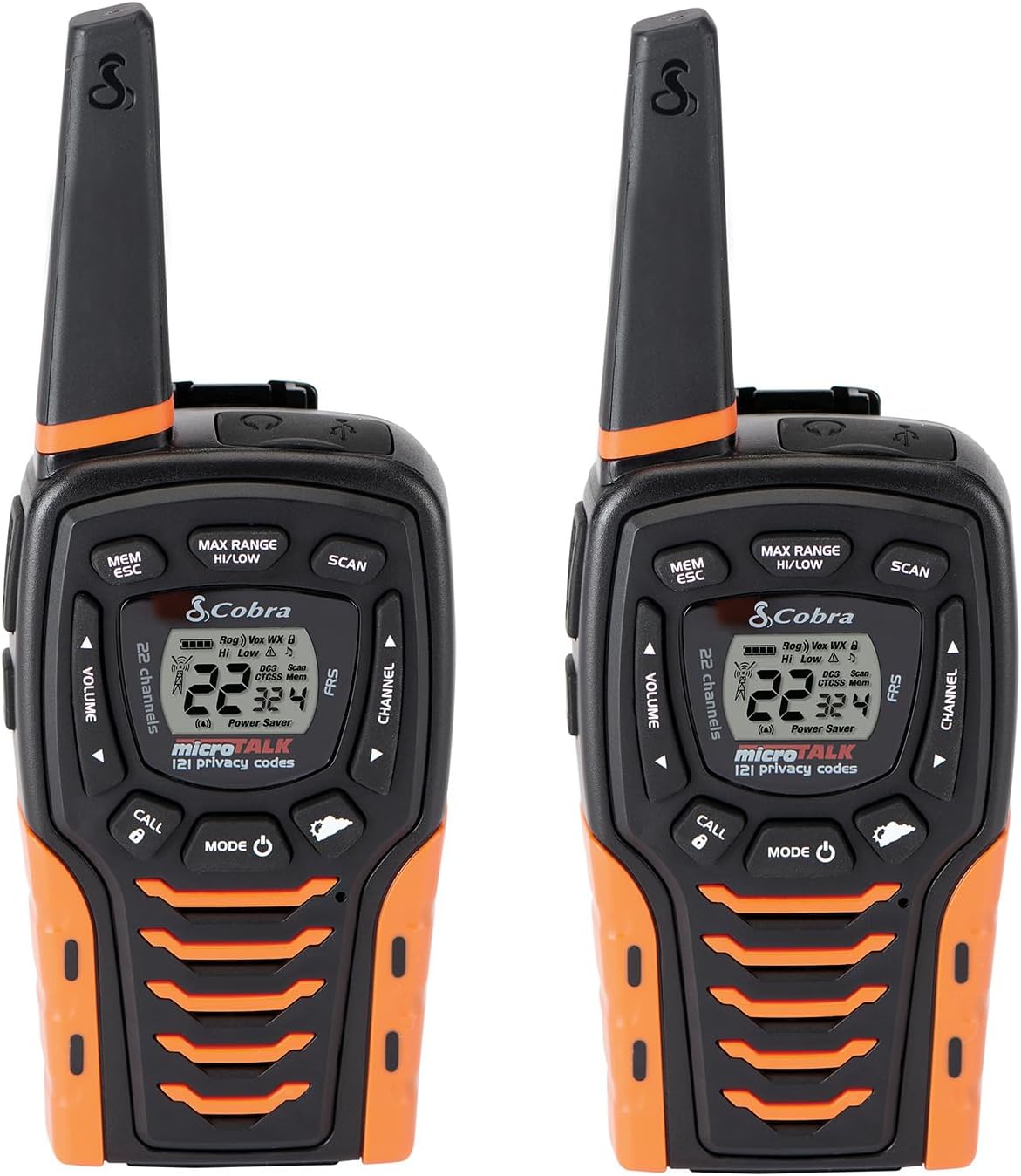 Cobra ACXT645 Waterproof Walkie Talkies – Rechargeable, 22 Channels, Long Range 35-Mile Two-Way Radio Set, Black and Orange (2-Pack) Cobra ACXT645 Waterproof Walkie Talkies – Rechargeable, 22 Channels, Long Range 35-Mile Two-Way Radio Set, Black and Orange (2-Pack)