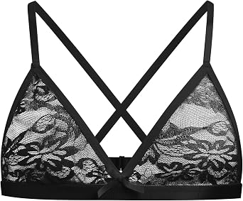 ABAFIP Mens Lingerie Bra Floral Lace Bra Top Cross Back See Through Bralette Crossdressing Underwear