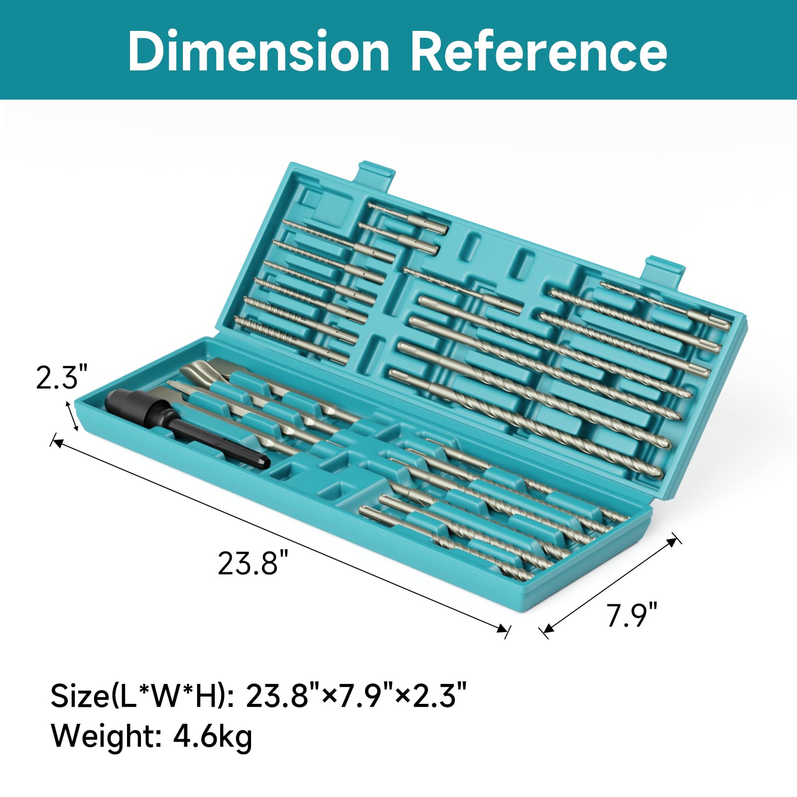 Juego de 27 brocas y cinceles de martillo rotativo – Brocas y cinceles de doble rosca con punta de carburo SDS-Plus y adaptador SDS-Max a SDS Plus, con caja de almacenamiento, para materiales