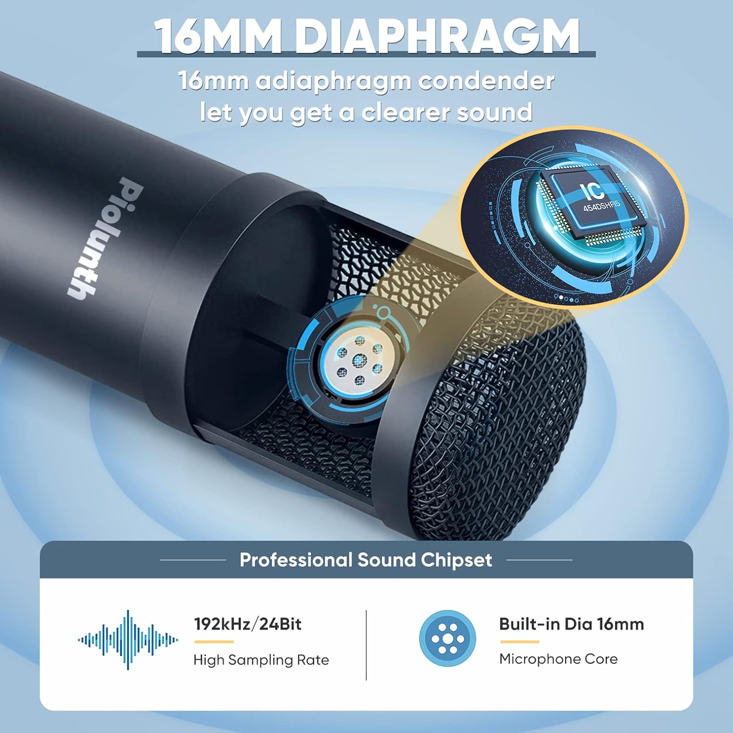 piolunth USB Microphone, Plug & Play 192kHz/24bit Cardioid Condenser Studio Mic Kit with Professional Sound Chipset Mount Pop Filte and Boom Arm for Recording, Gaming, Streaming, Skype, Podcast