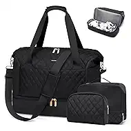 MDODO Travel Duffel Bag for Women Weekender Overnight Carry on Tote with Shoe Compartment Wet Pocket for Business Trips Travel Sports Gym Yoga Hospital, 3 Pcs Set, 43L, Black, Water-Resistant Nylon