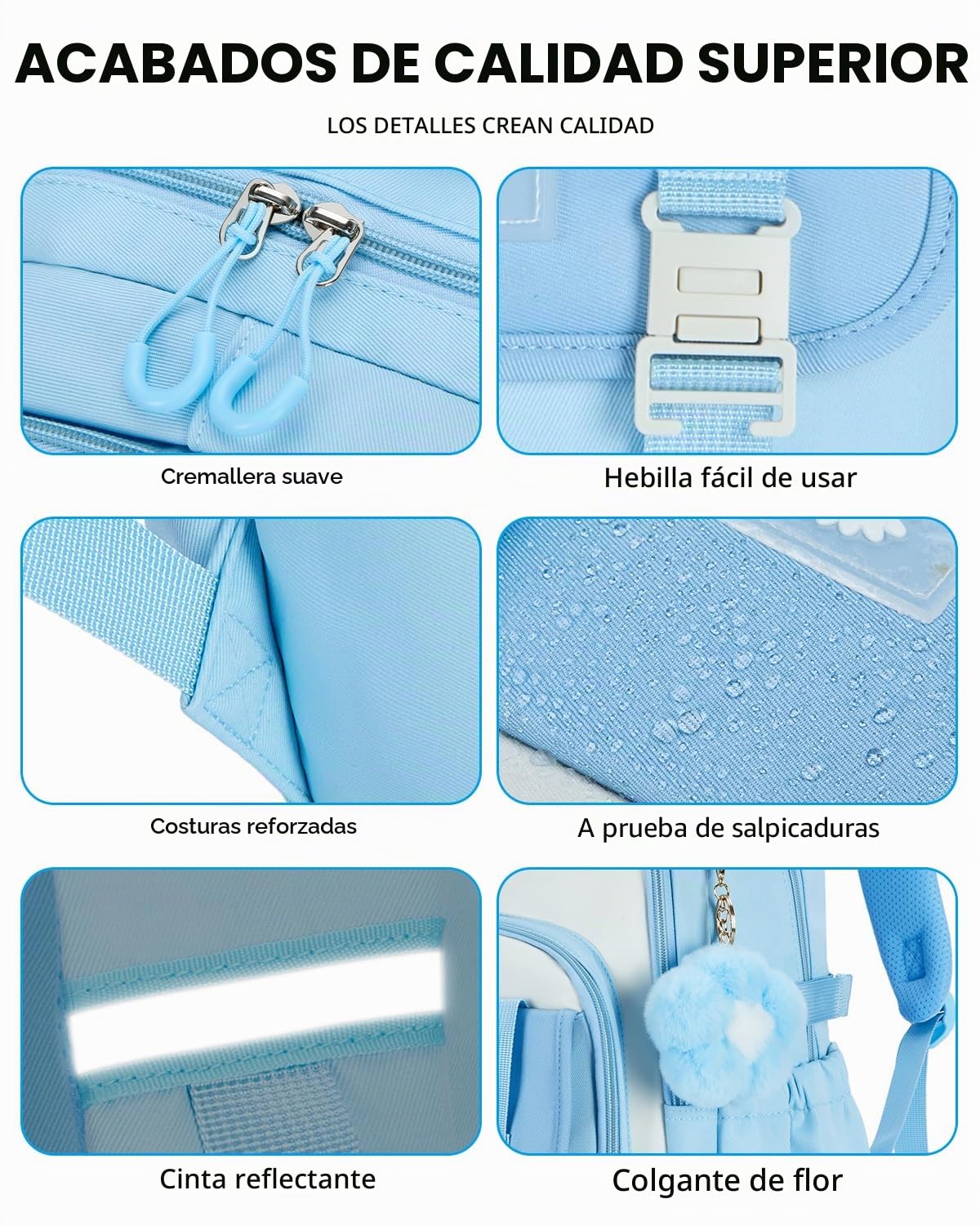 Amythe Mochila Escolar para Adolescentes Niñas, Mochilas para Instituto de 3 Piezas con Bandolera y Estuche, Mochila Grande Colegio Niña para Viajes y Ocio, Azul Cielo