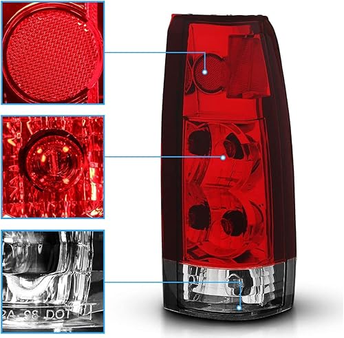 Miniatura 4 de AmeriLite Juego de luces traseras de freno de repuesto para Chevy GMC FullSize CK 1500 2500 3500 Silverado Sierra Suburban rojo cristal transparente