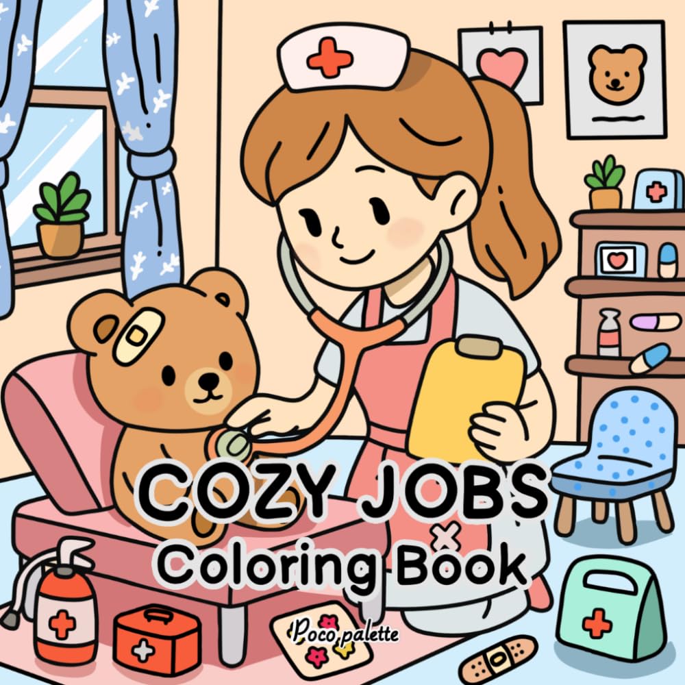 Cozy Jobs Coloring Book: For Adults and Teens with 38 Cute Job Illustrations, Including Nurses, Beekeepers, and More, for Relaxation and Stress Relief