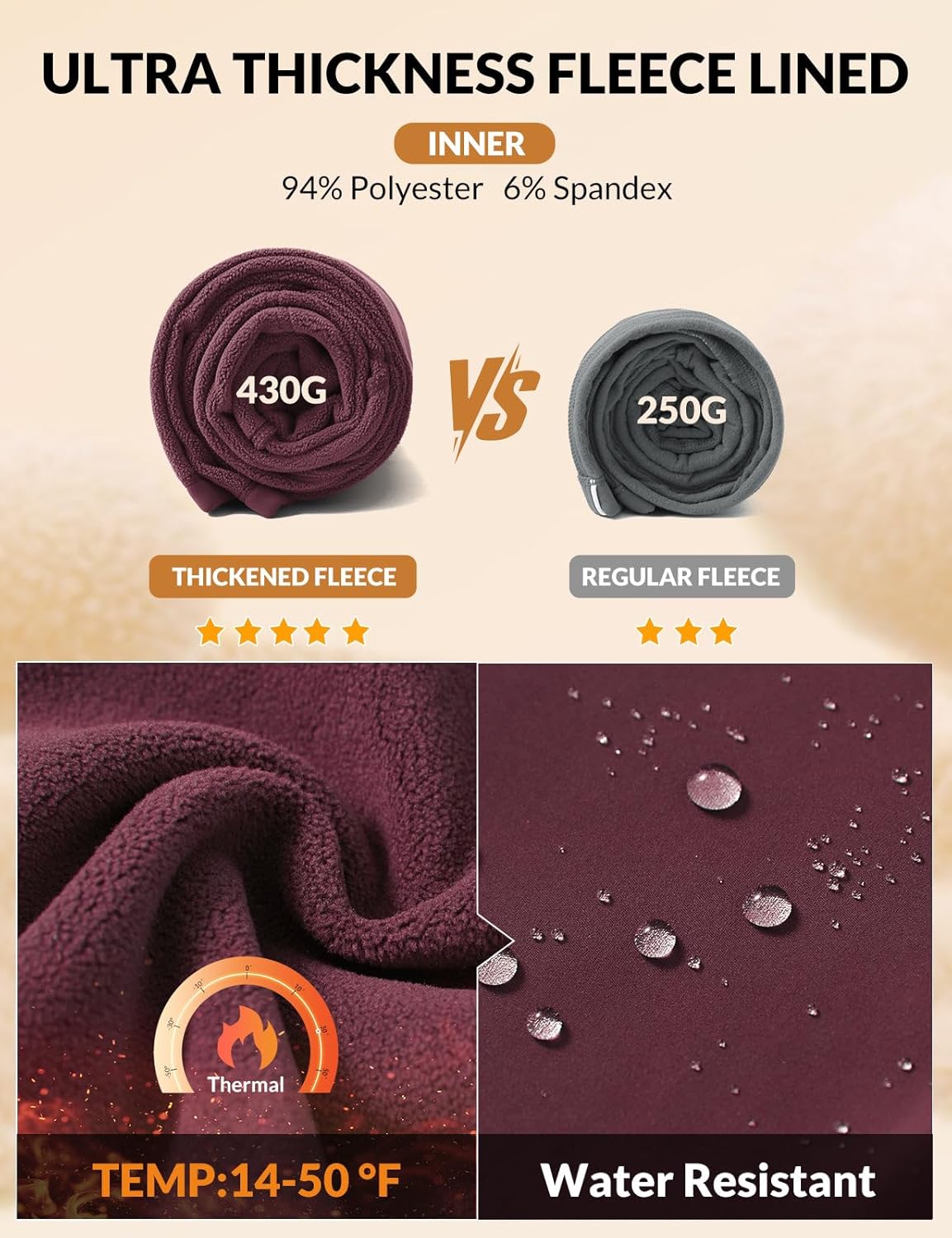 baleaf Thick Leggings for Women Water Resistant Snow Pants Fleece Lined Leggings Winter Ski Hiking Pants with Zip Pockets - Image 3