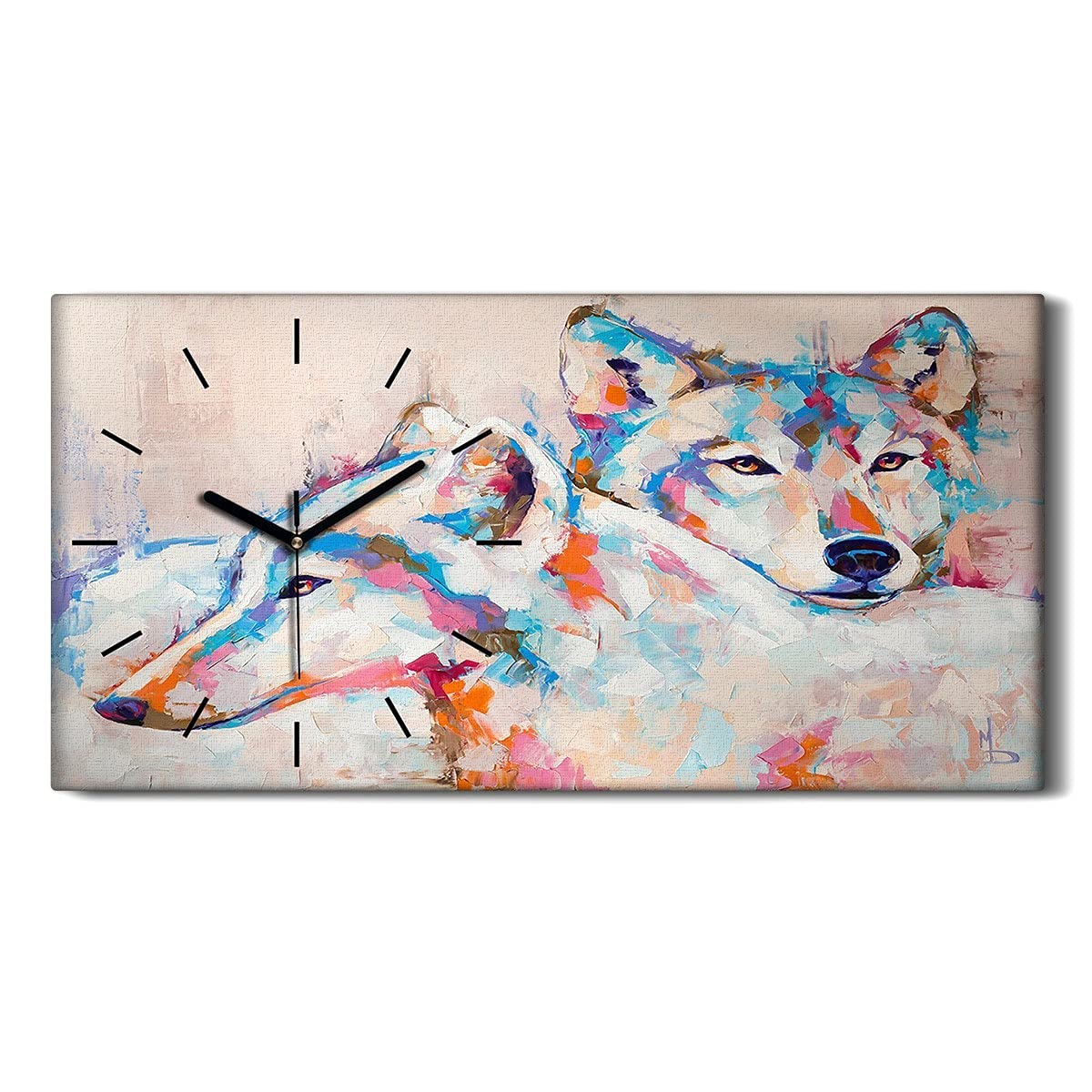 Horloge sur Toile Animaux Loups pour Décoration Murale de Salon Moderne