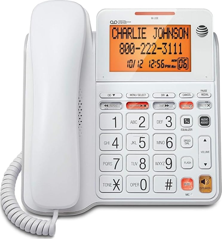 AT&T CL4940 Teléfono con cable con sistema de contestadora digital, identificador de llamadas, pantalla inclinable grande