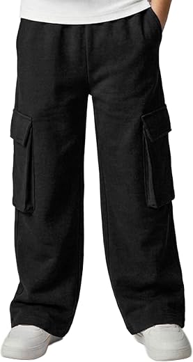 KYDA KIDS® Boys 100% Cotton Cargo Pants | Korean Style Relaxed Fit | Elastic Waist Full Length Multi Pocket Casual Trousers
