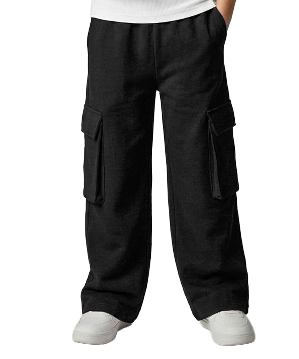 KYDA KIDS® Boys 100% Cotton Cargo Pants | Korean Style Relaxed Fit | Elastic Waist Full Length Multi Pocket Casual Trousers