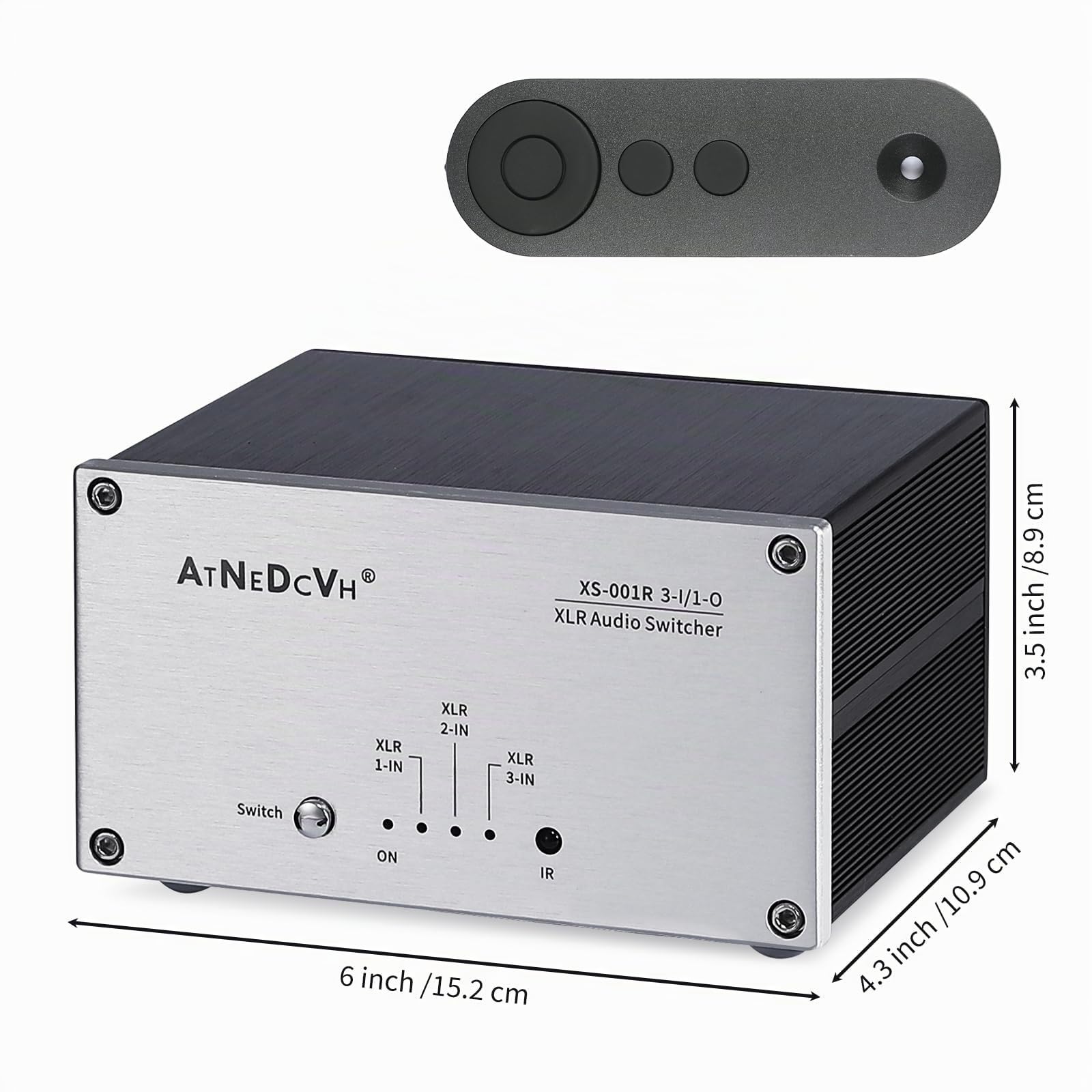 AtDcNeVh XLR - Conmutador de audio 3 en 1, convertidor de interruptor de audio equilibrado XLR de 3 vías, altavoces XLR, amplificadores, caja selector de audio, con control remoto