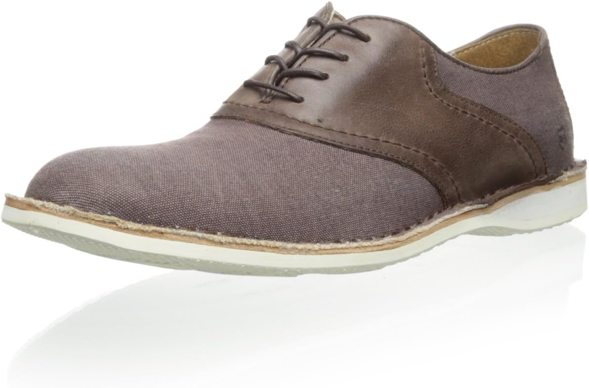 Marc New York by Andrew Marc Men's Dorchester Saddle Oak/White/Cymbal Canvas Oxford 9.5 D - Medium