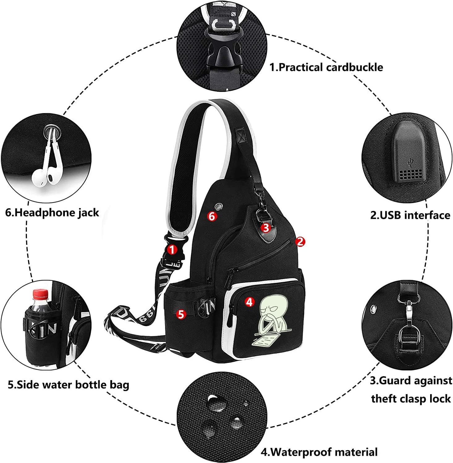 Xinveen Luminous Sling Bag Cross Body Shoulder Backpack Multifunction Chest Bag with USB Charging Port for Men Boys Travel Sports Thinking - Image 4