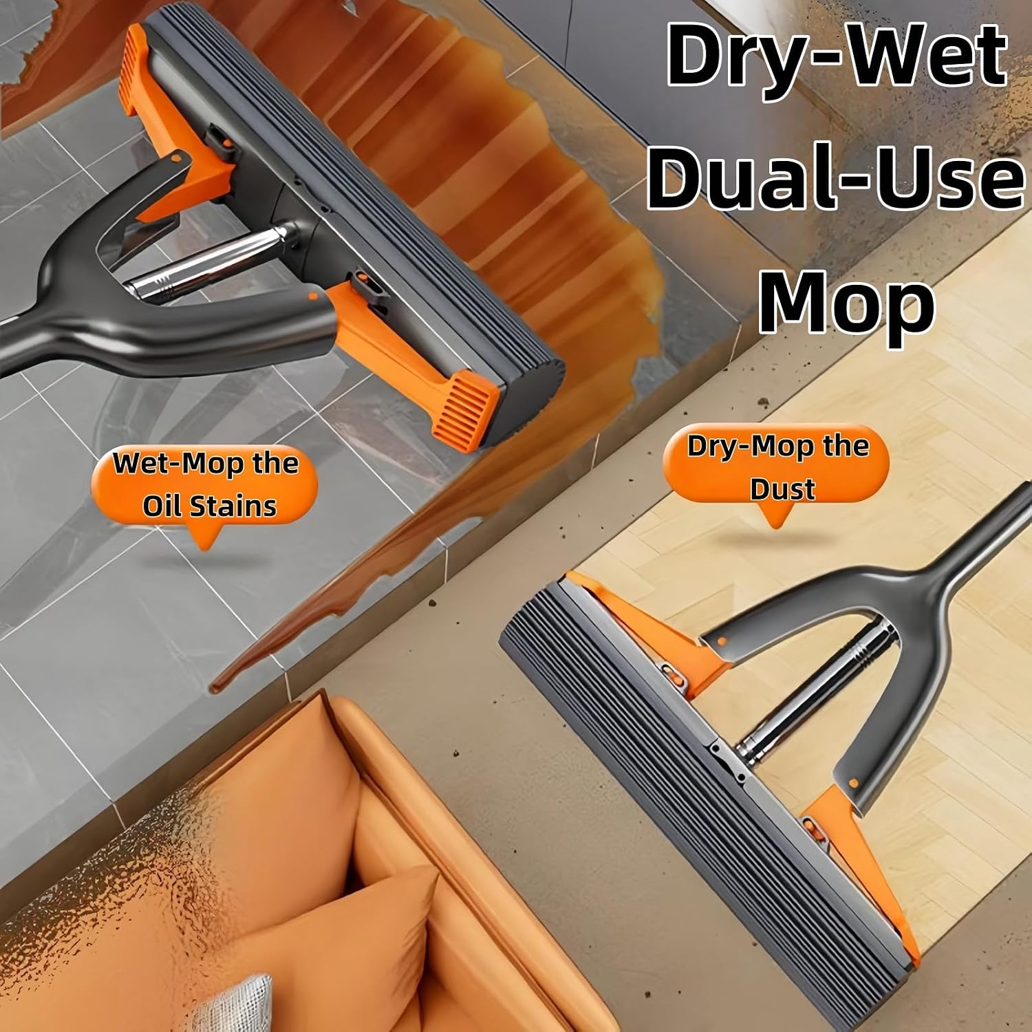 Portable Self-Squeeze Cleaning Mop,Lazy Tabletop mop and Stainless Steel Handle.Wet and Dry Use Cleaning System,Sponge Cotton Mops for Bathroom, Glass, Car.(4 Cotton Heads + 1 Squeeze Handle) (4)