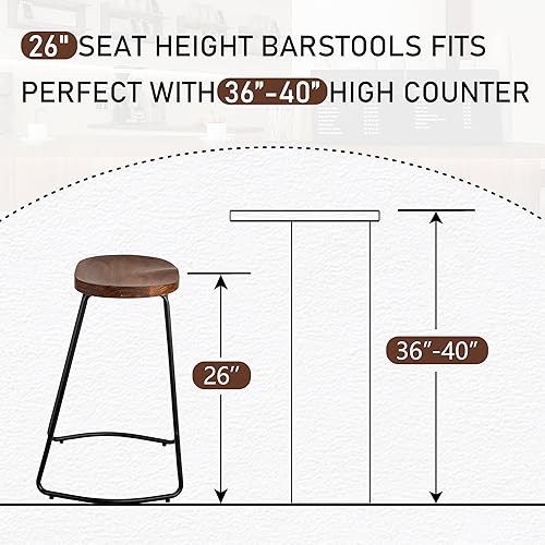 Miniatura 9 de HeuGah Juego de 3 taburetes de bar, taburetes de bar con asiento de silla de montar, taburete de bar sin respaldo de 26 pulgadas para isla de