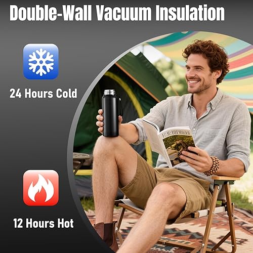 Miniatura 6 de Botella de agua de acero inoxidable de 20 onzas, botella de agua de metal al vacío de doble pared, adecuada para gimnasio, senderismo, camping,