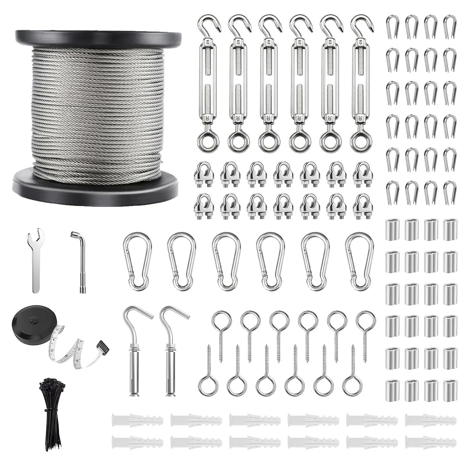 90m 3mm Cable de Acero Inoxidable, 7x7 hilos, resistencia a la rotura de 400 kg, para Colgar Glicinia, Plantas Trepadoras, Tendedero Exterior, Lámpara Colgante