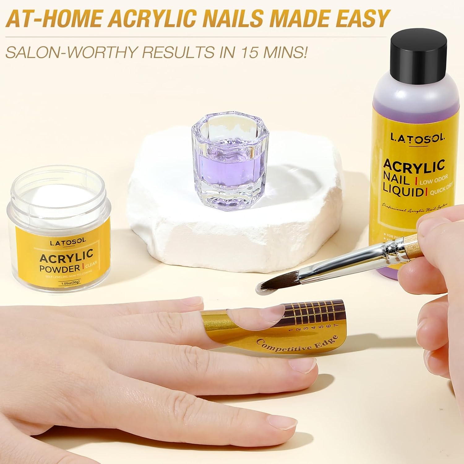 Clear Acrylic Nail Kit - Quick Dry Long Lasting Acrylic Powder & Liquid Set with Kolinsky Brush, Nail Forms for Home DIY & Salon Professional Use