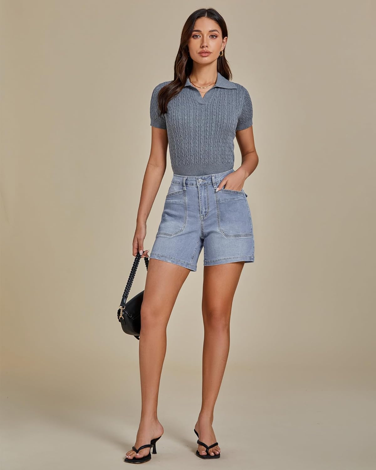 luvamia Jean Shorts for Women Trendy Mid Rise Casual Summer Jorts Distressed Cut Off Stretchy Denim Shorts with Pockets - Image 6