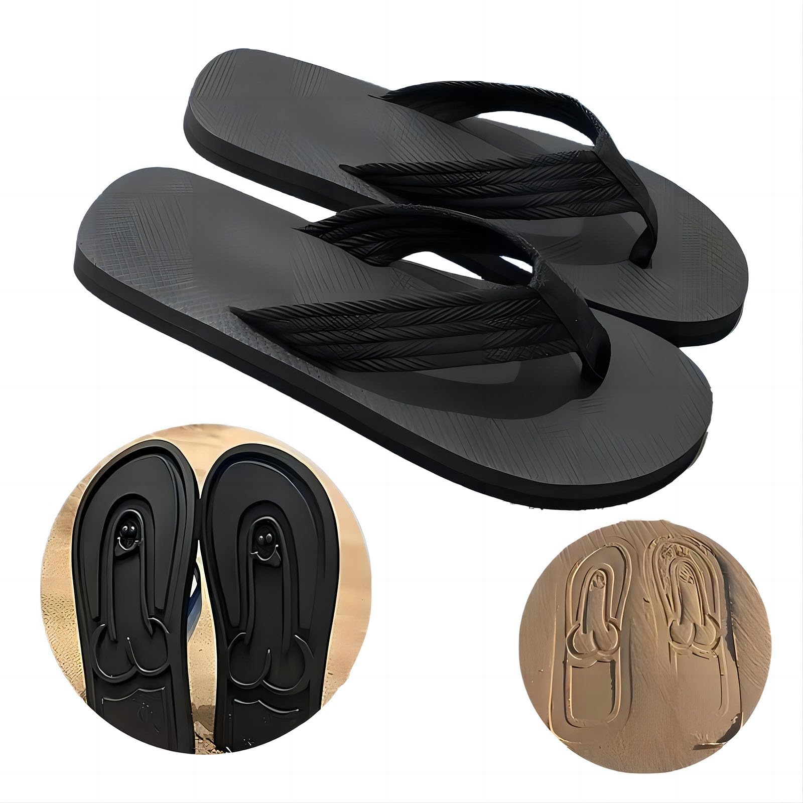Hidden Penis Flops, Parody Creative Penis Slippers, Spoof Beach Flip Flops, Summer Beach Comfort Non Slip Sandal, Quick-Dry Men's Beach Sandals, Novelty Penis Flip Flops (Black,11.5) — image 1