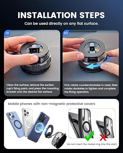 Miniatura 6 de JunDa Soporte magnético para teléfono con succión al vacío ajustable en 360, plegable y retráctil, soporte para automóvil compatible con iPhone,