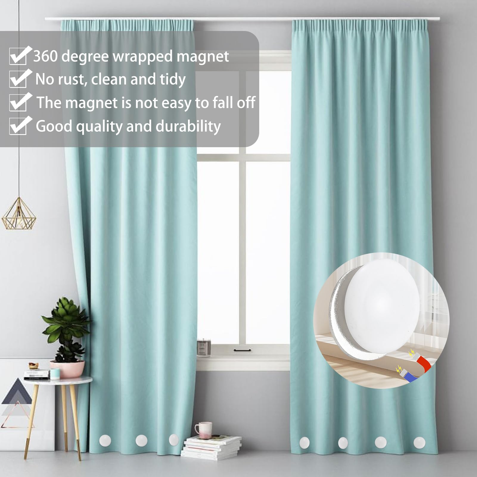 6 Paires Poids Rideau Douche Aimantés Blancs - Anti-Collant Et Anti-Vent - Pour Salle De Bain, Terrasse, Jardin - Installation Clip Simple Sans Perçage - 2