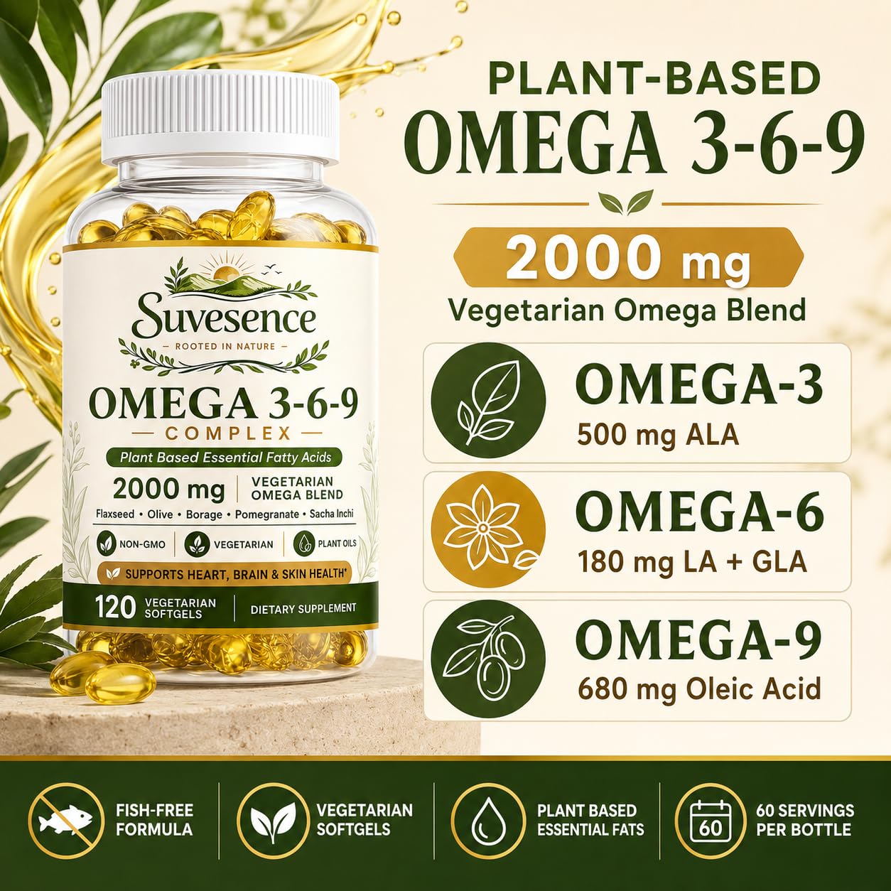 Vegan Omega 3-6-9 High Potency Softgels Heart Mobility Support 120ct — Amazon image 2