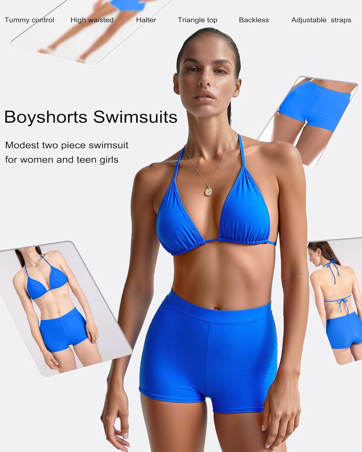 Jolefille Boyshorts Swimsuits for Women-High Waisted Bikini Set 2 Piece Tummy Control Bathing Suit Triangle Top Shorts Bottom - Image 4