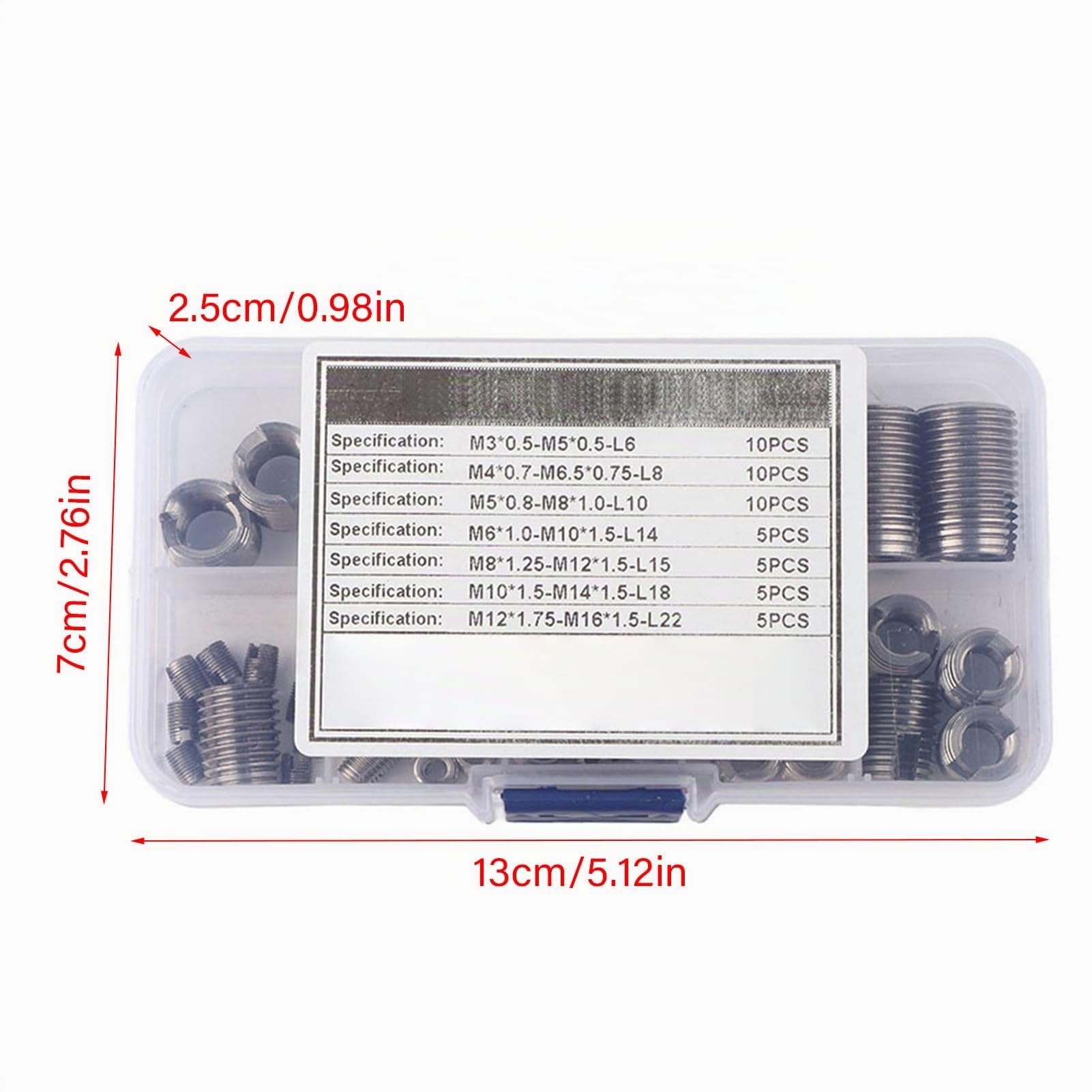 Tyenaza 50 Piezas Insertos de Rosca Autorroscantes, Kit de Inserto de Tornilo de Hilo de Alambre, Reparación Insertos de Rosca de Helicoil Tornillo, Tuercas de Inserción para Reparación Helicoidal