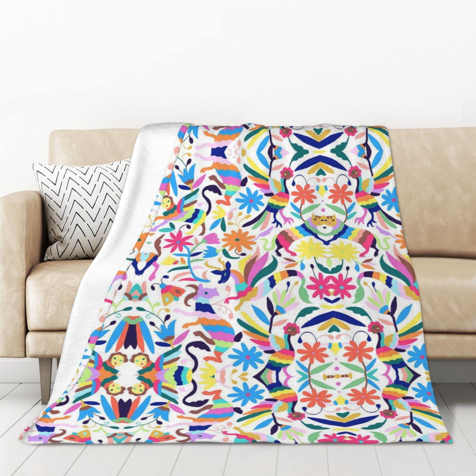 Couverture flanelle Otomi épaisse et douce pour lit de chambre