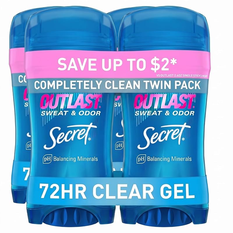 Desodorante antitranspirante Secret Outlast em gel transparente, fragrância Completely Clean, 73 mL, pacote com 4