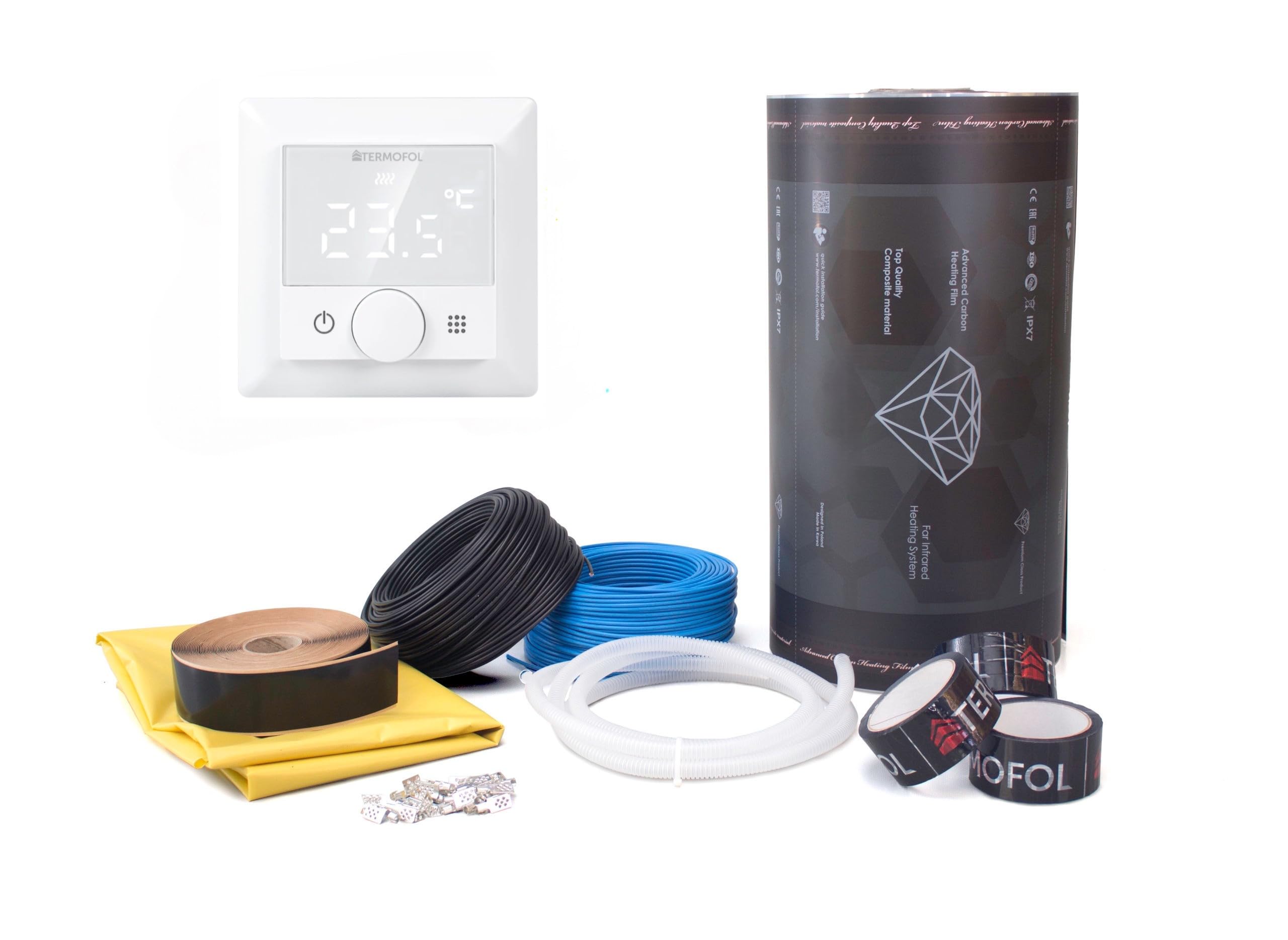 TERMOFOL DIAMOND - Juego completo de láminas calefactoras por infrarrojos (80/140/220 W/m², 230 V, para calefacción de suelo, pared y techo con termostato WLAN TF-H5 (80 W/m², 10 m²)