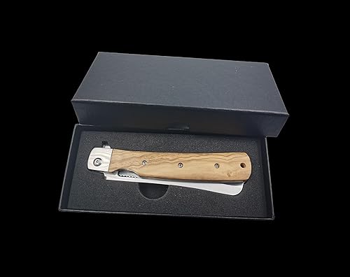 Miniatura 5 de Cuchillo de chef plegable de 4.2 pulgadas, mango de madera de olivo natural, hoja de acero inoxidable 440A ultra afilado, cuchillo de chef japonés