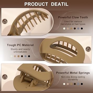 6 PCS Flat Claw Clips for Women, Curved Strong Hold Duckbill Hair Clips for Lying, Driving, Matte Flat Hair Clips for Thick Thin Hairs, Hair Accessories for Women and Girls