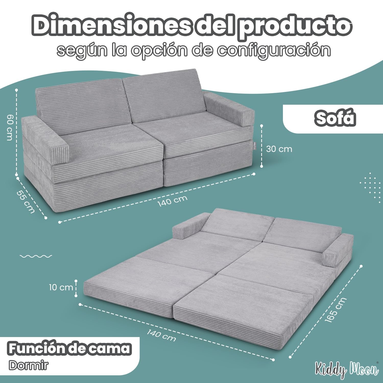 KiddyMoon Sofás con 2 Almohadas para Niños Sillón Colchón Infantil, Gris Claro