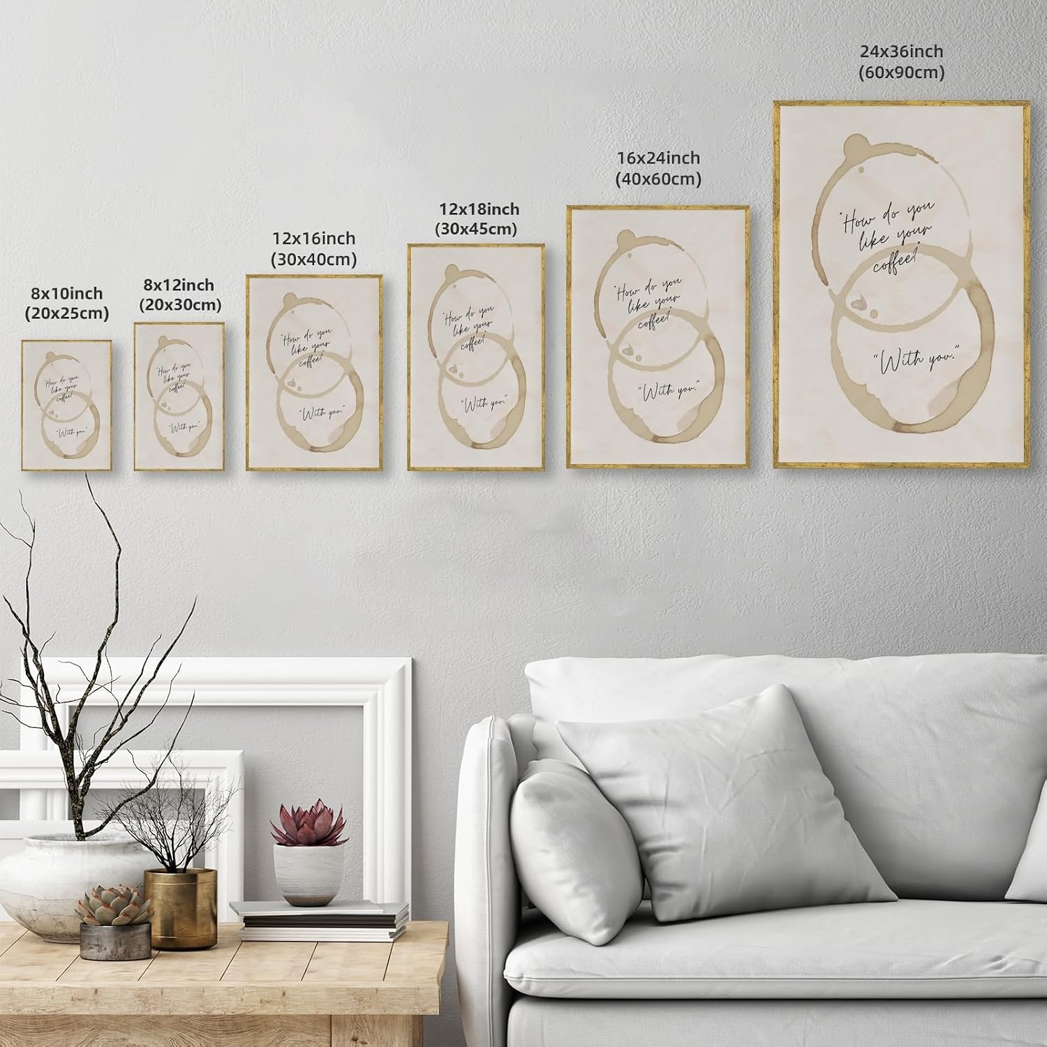 Gold Framed Coffee Stain Quote Wall Art How Do You Like Your Coffee Romantic Love Poster Vintage With You Minimalist Valentine Canvas Painting Prints for Bedroom Kitchen Couple Wall Decor 12x16inch