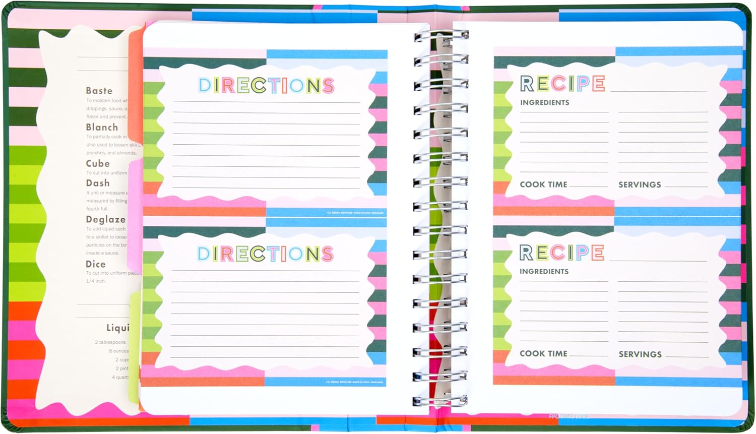 C.R. Gibson Mini Kitchen Notebook - Spiral Bound Recipe Binder with Pocket Dividers, 7.25" x 9", Bold Stripes