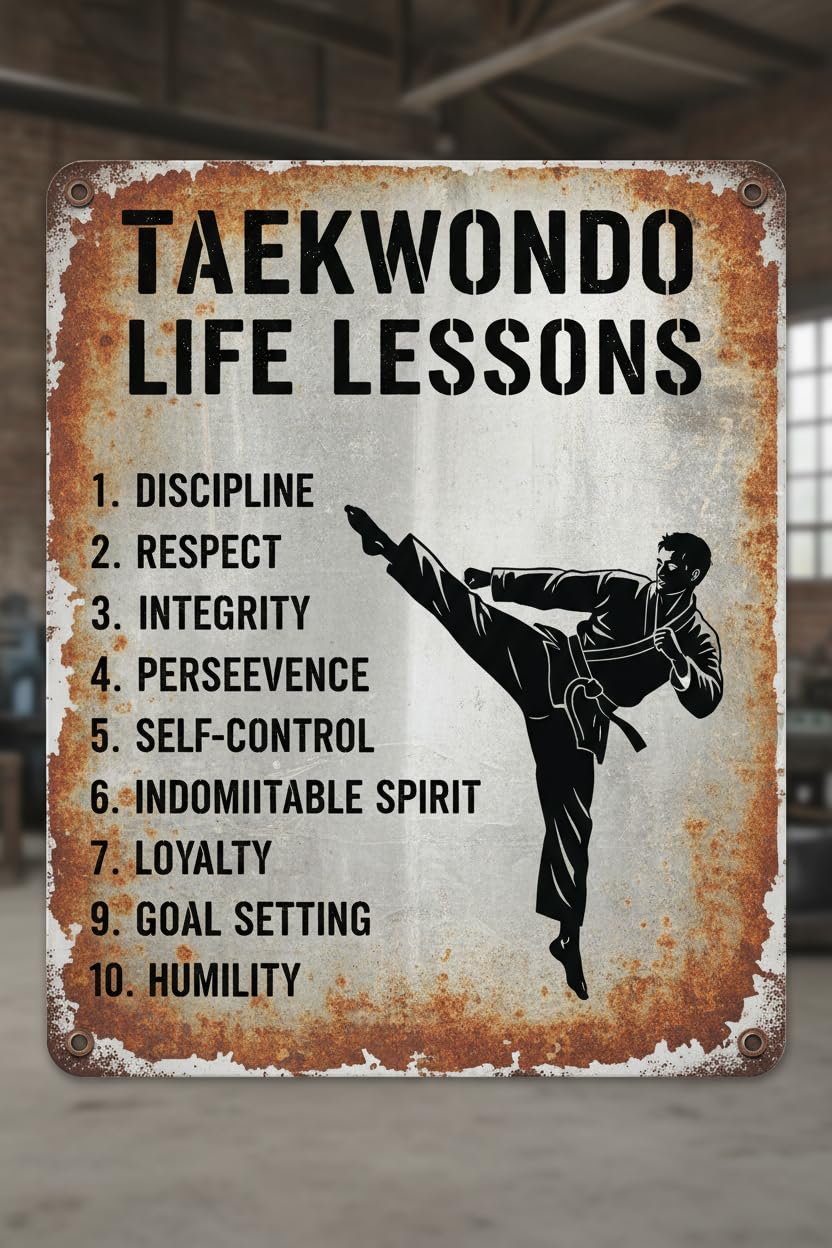 Inspirational Taekwondo Life Lessons Tin Sign, 8x12 Inch