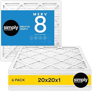 Simply 20x20x1 Air Filter, Merv 8, MPR 600, 6 Pack, Furnace Air Filter for HVAC (Actual Size: 19.75"x19.75"x0.75") DUST, Pet, & Allergy Control