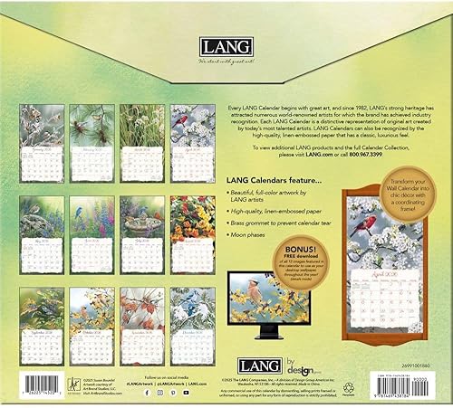 Miniatura 3 de Lang Calendario de pared Songbirds 2026  13.4 × 12 pulgadas, calendario de 12 meses con encuadernación grapada, arte de lino en relieve por Susan
