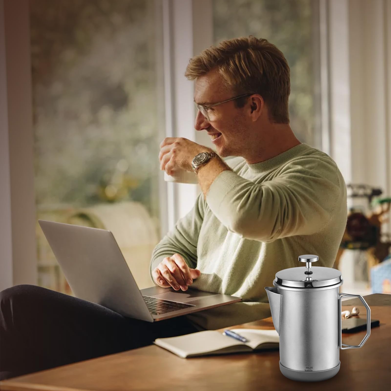 Cafetera de prensa francesa de 1 litro, prensa francesa con mango plegable, acero inoxidable, cafetera de prensa francesa