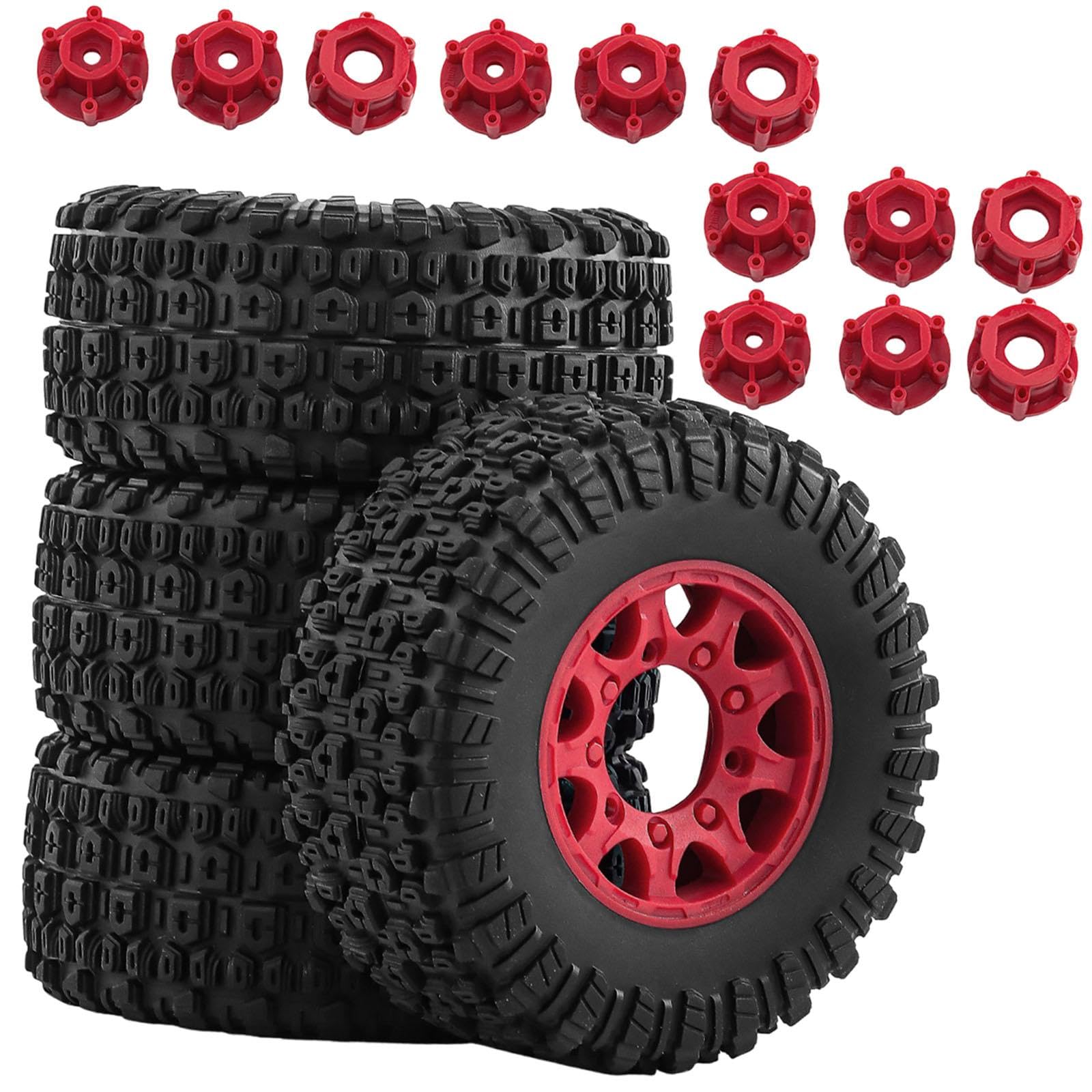 4 Pezzi Ruote Auto Giocattolo Gomme Ricambio Componente Robusto Montaggio Semplice Materiale Gomma Durevole Adatti a Modellismo Veicoli Elettrici, Rosso