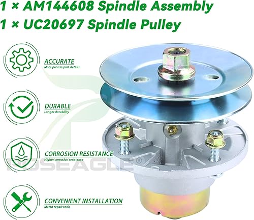 Miniatura 8 de Conjunto de husillo AM144608 previamente engrasado con polea de husillo UC20697 para John Deere X330 X350 X354 X370 X380 X384 X390 X394 X570 X580