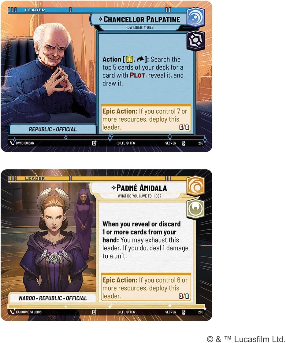 Asmodee Star Wars: Unlimited TCG Secrets of Power PRERELEASE Box - 6 Booster Packs, Exclusive Chancellor Palpatine & Padmé Amidala Promo Cards, Ages 12+, 2+ Players, 20 Minute Playtime