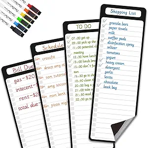 Magnetic Dry Erase List Board - 4x12 Multifunctional List Board for Fridge - 6 Extra Fine Point Markers Included - Shipped Flat