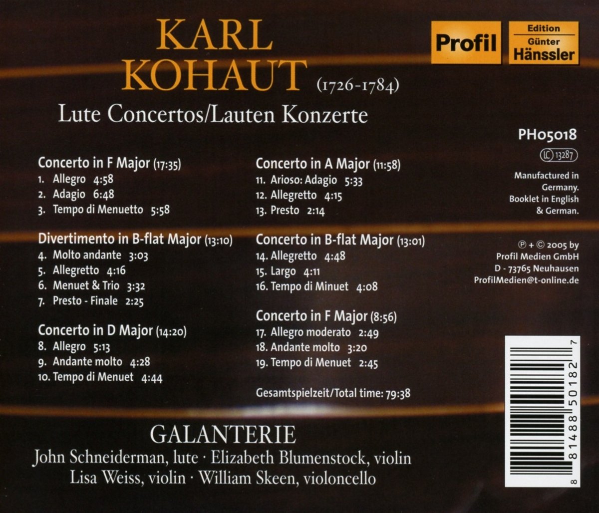 Karl Kohaut: Lute Concertos