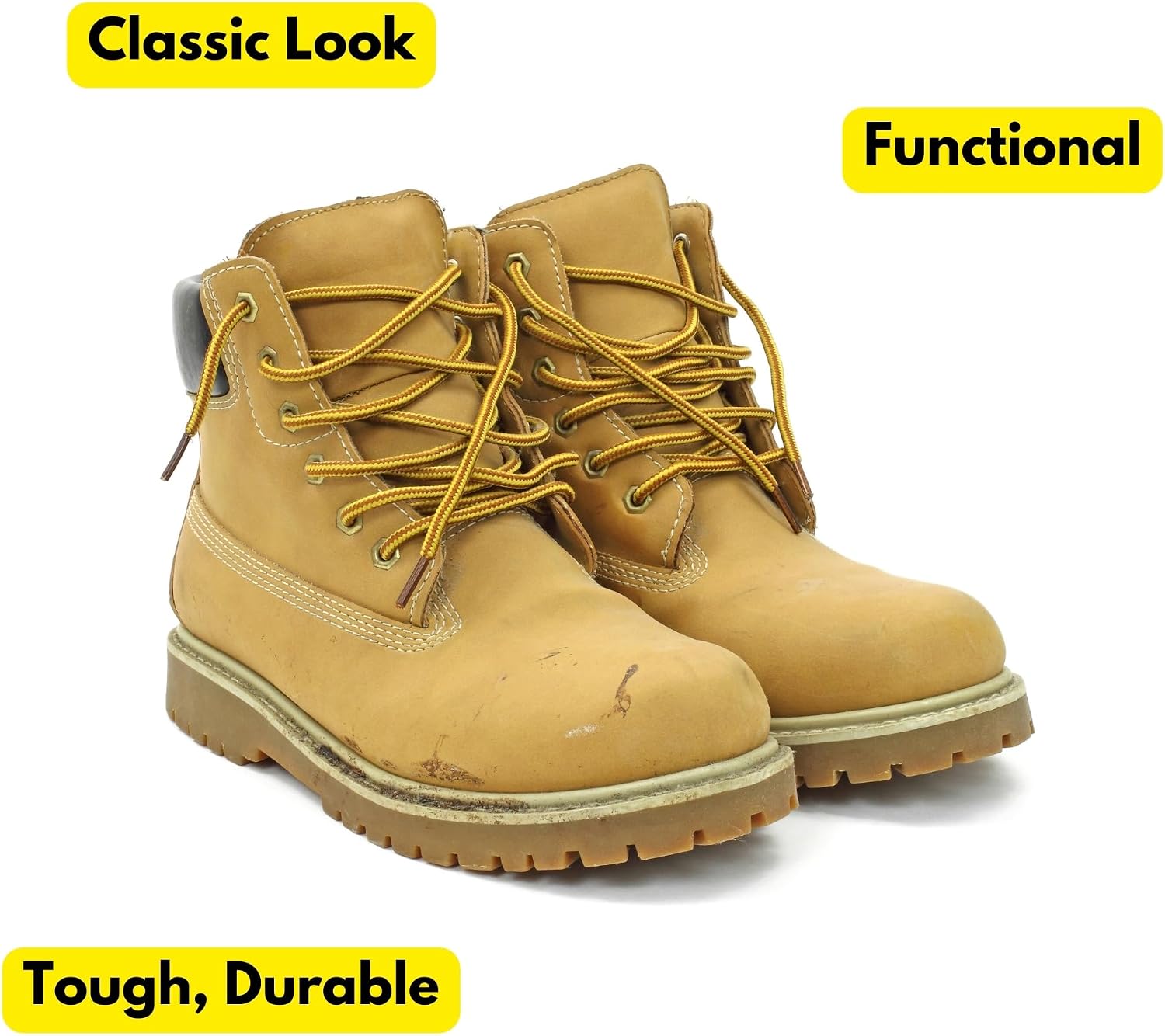 Iconikal [4 Pairs Round Boot Laces - 3/16 (4.6mm) Strong, Durable Shoelaces for Work Boots, Hiking Shoes & Outdoor Footwear - Gold Brown (72 Inch Length)