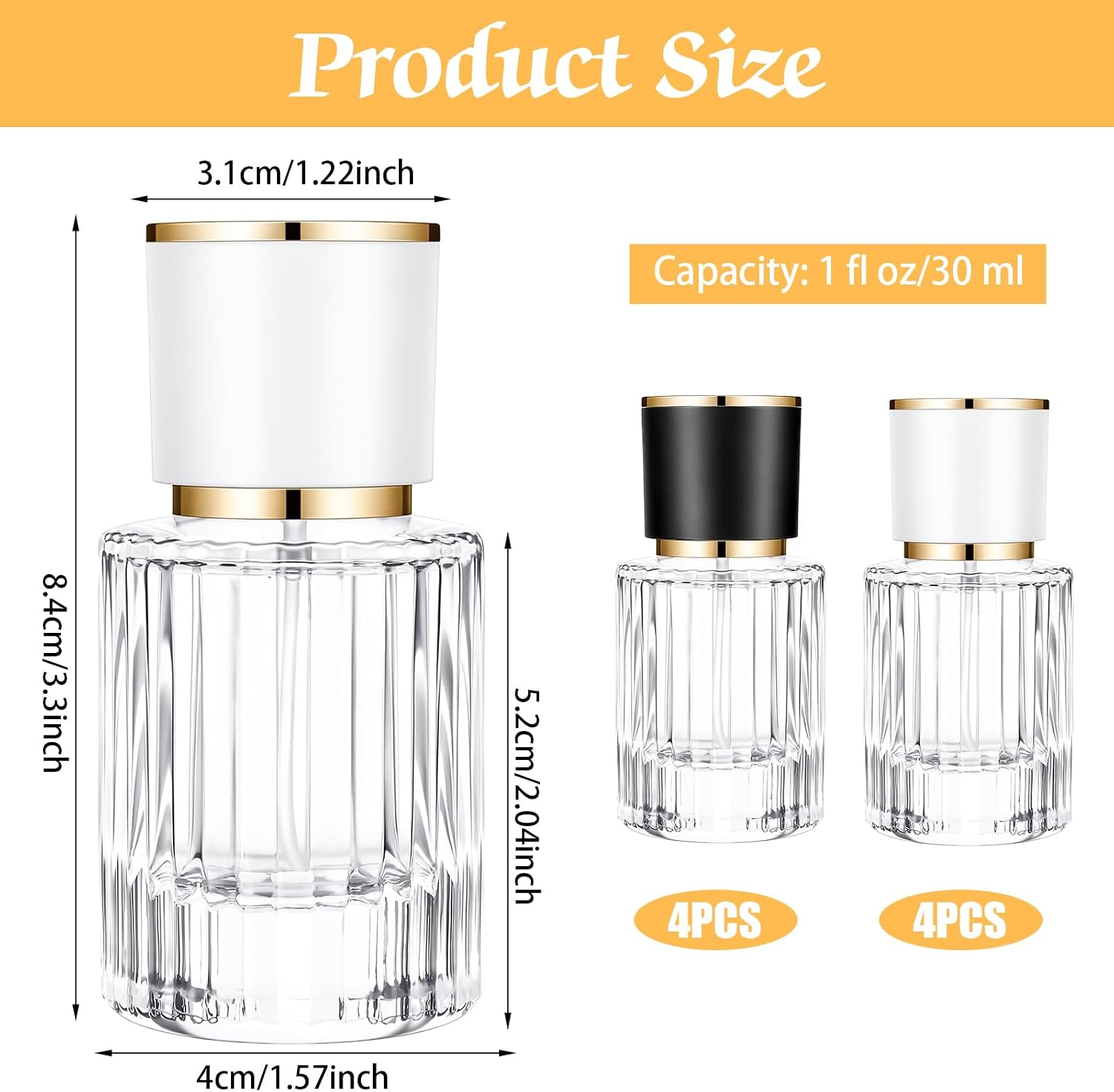 8 Pcs Perfume Bottles Empty Refillable 1 fl oz/30 ml Glass Spray Atomizer