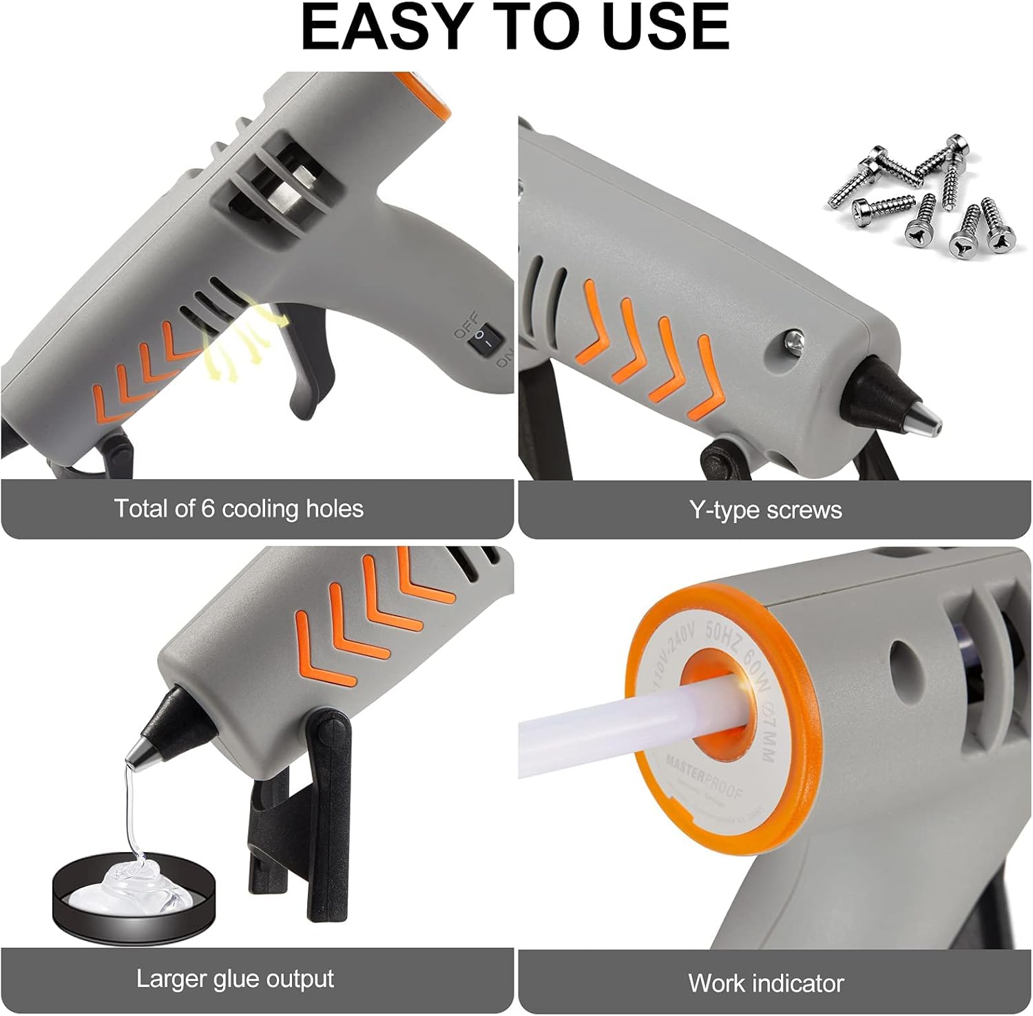 MSD Full Size Hot Glue Gun, 60W Fast Heating Complete Glue Gun Set with 10 Glue Sticks, Cover, Storage Bag, 2 Clips & Utility Knife & On/Off Switch Design for Home Repair, Arts, Crafts, DIY & Sealing