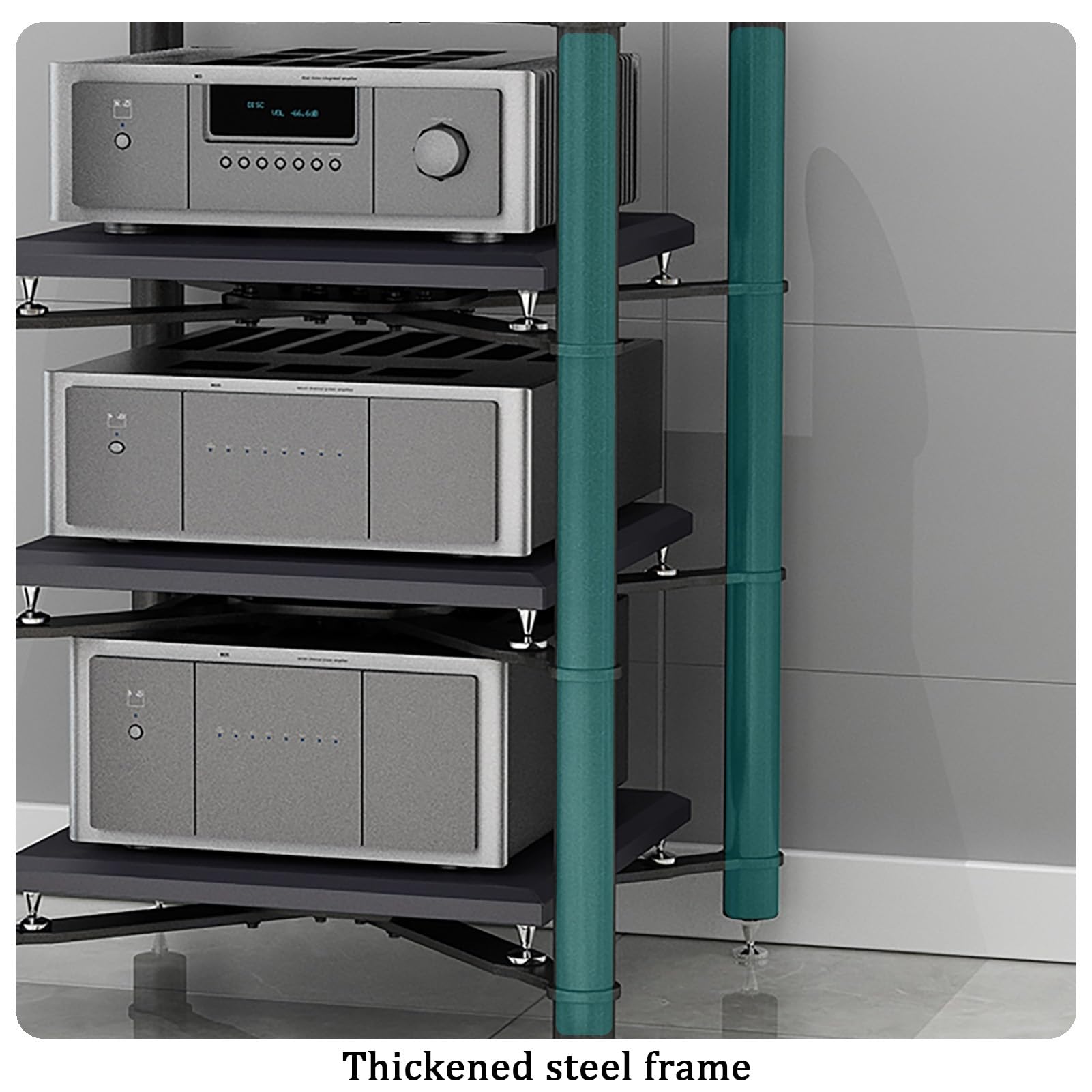 Meuble TV AV, étagère d'angle pour matériel Audio, Meuble de Rangement multimédia Moderne, Centre de Divertissement Ouvert avec Structure métallique, Support au，Silver 3 Tier 70x70x75CM
