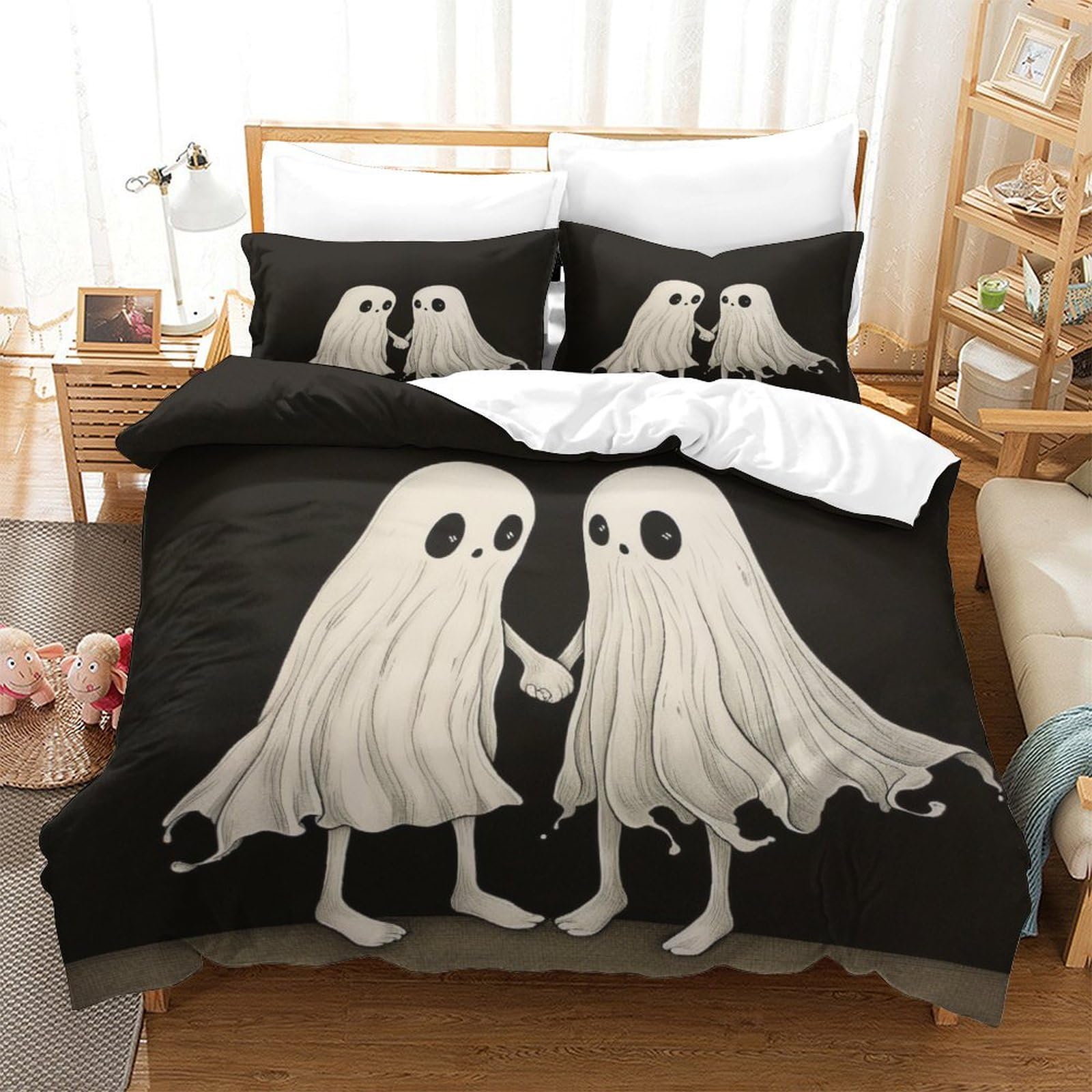 P1S9U7W5Y Cute Ghost Cartoon 3D Printed Duvet Cover Set 3pcs Microfiber Ghost Bedding Set Super king（260x220cm）